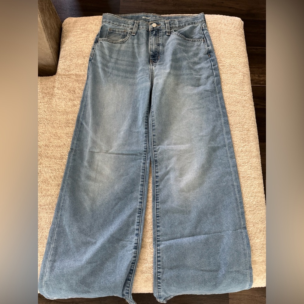 Girls High Waisted Wide Leg Jeans